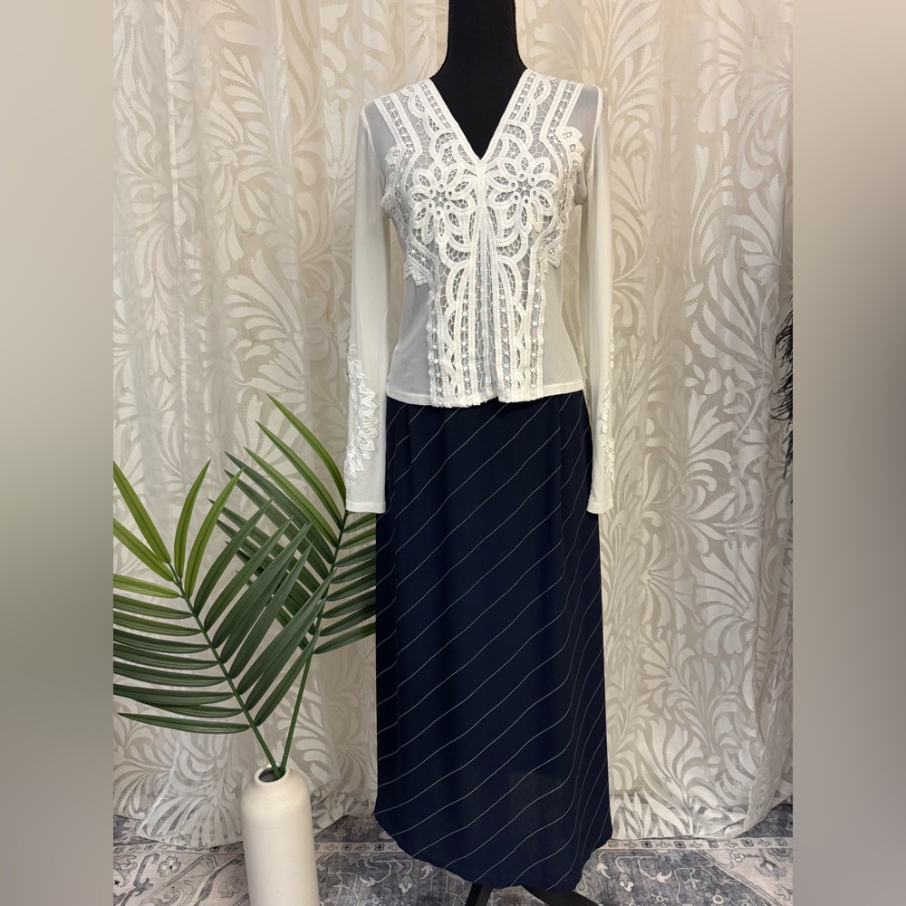 Pendleton Navy Skirt with White Pin Stripes
